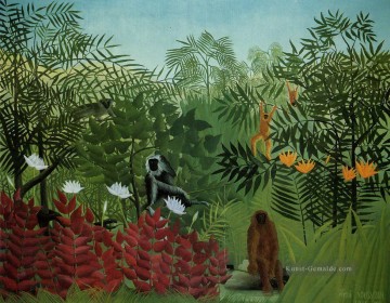  10 - Tropenwald mit Affen und Schlange 1910 Henri Rousseau Post Impressionismus Naive Primitivismus